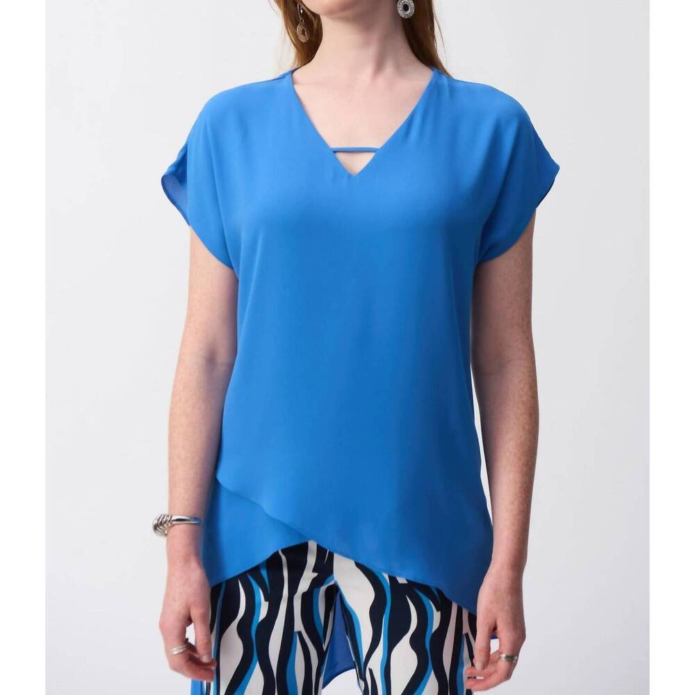 NEW JOSEPH RIBKOFF v-neck lightweight asymmetric top in coastal blue